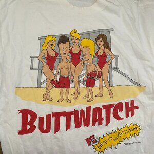 Vintage 90s MTV Beavis & Butthead Baywatch Buttwatch XL T 👕 Stanley Desantis